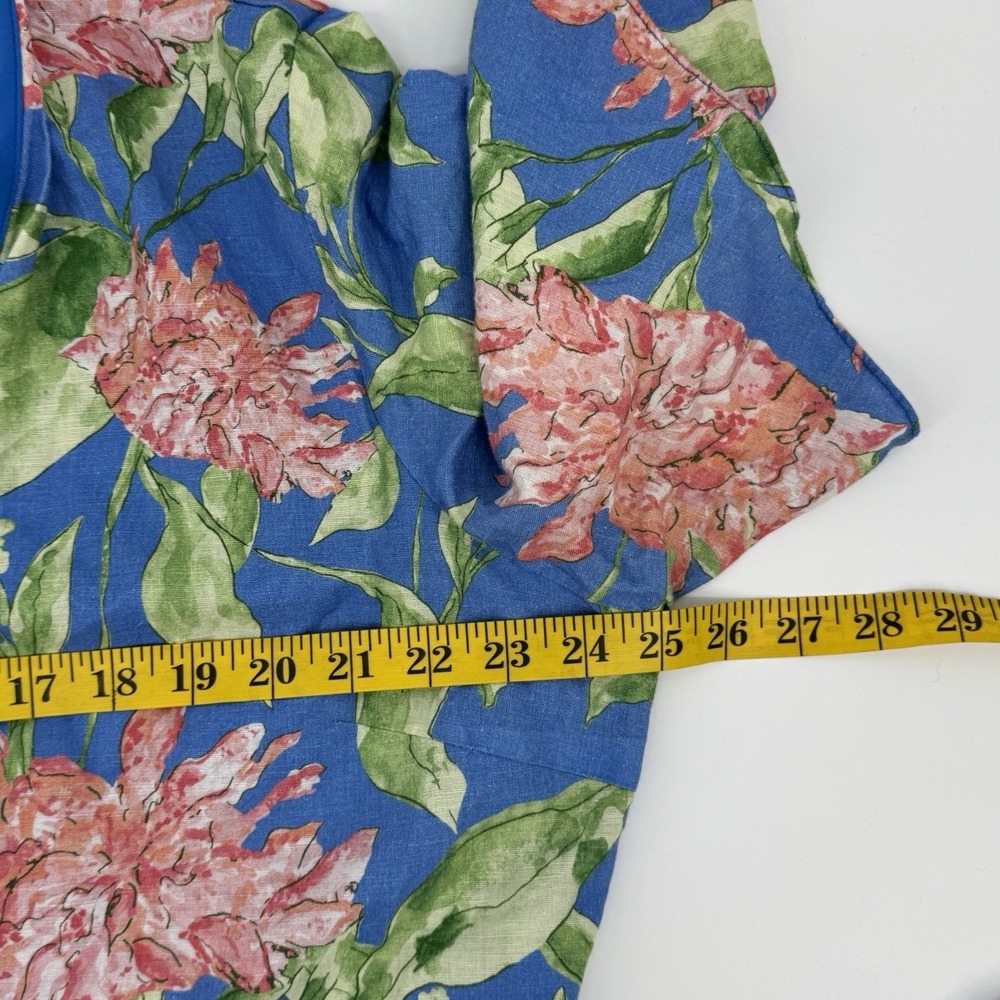 J. McLaughlin Audette Wrap Maxi Dress XL Blue Floral Linen Blend Peony Belted - Picture 11 of 13